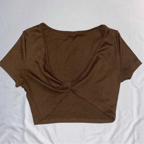 Brown Super Cropped Ribbed Tee - Picture 1 of 3